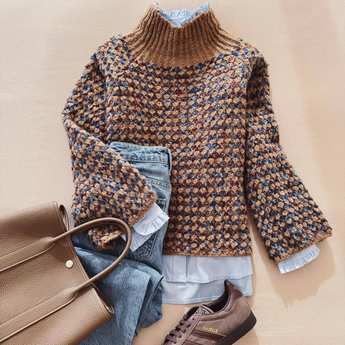 Sophie – Special Mock Neck Tan Sweater