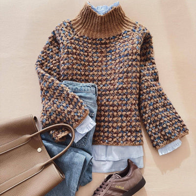 Sophie – Special Mock Neck Tan Sweater