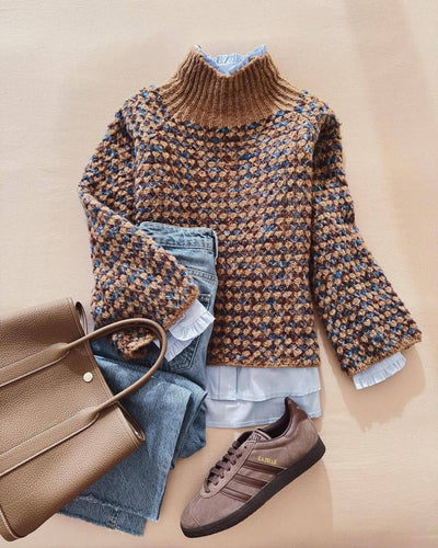 Sophie – Special Mock Neck Tan Sweater
