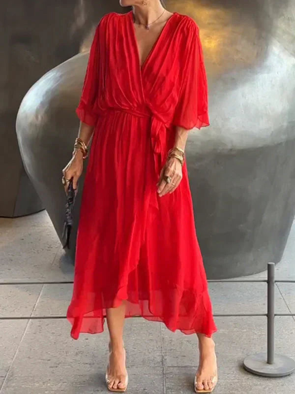 Emily| Whisper-Soft V-Neck Silk Dress