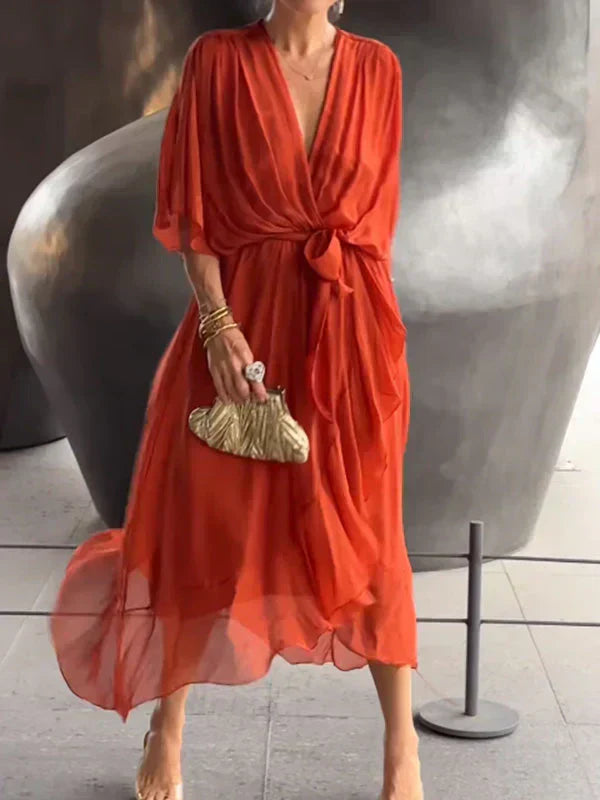 Emily| Whisper-Soft V-Neck Silk Dress