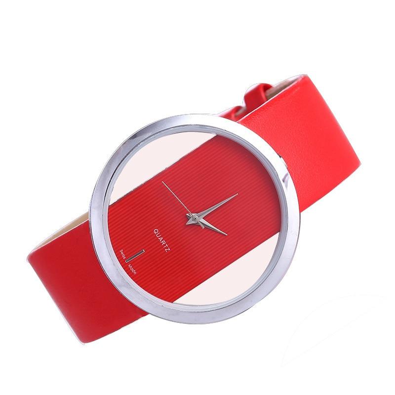 Elegant quartz watch with transparent dial