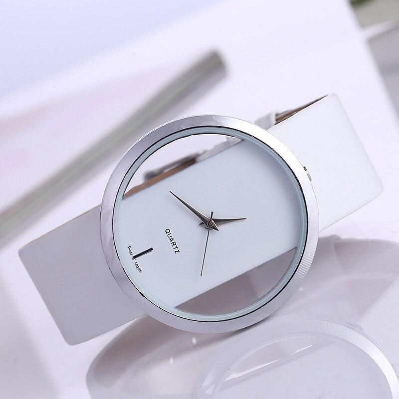 Elegant quartz watch with transparent dial