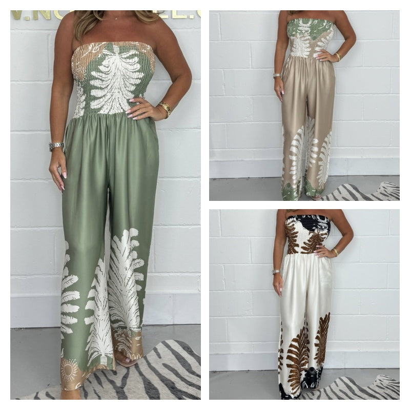 Elani- Elegant Strapless Printed Jumpsuit