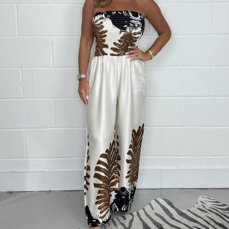 Elani- Elegant Strapless Printed Jumpsuit