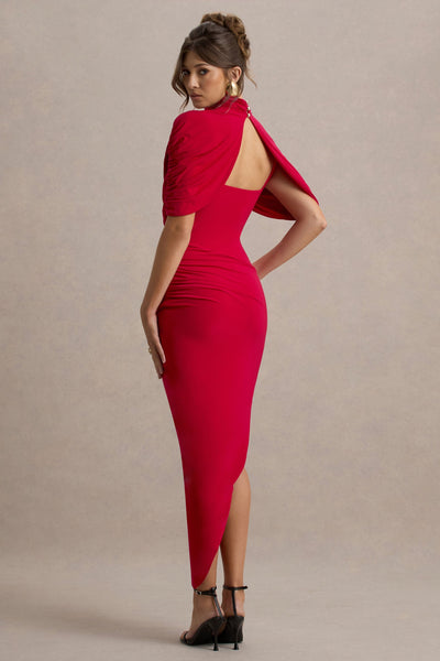 Mila - Asymmetric Twisted Cape Maxi Dress