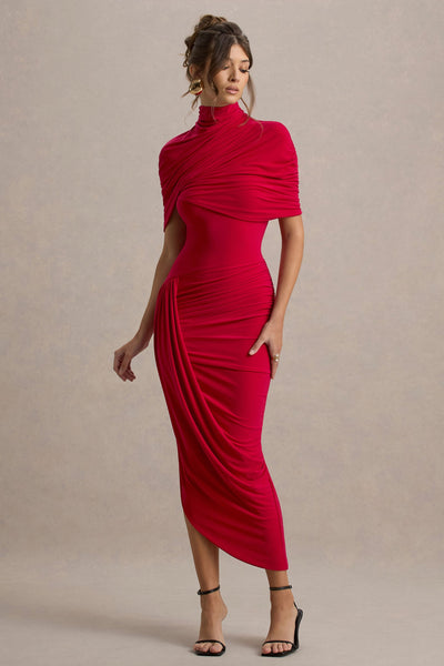 Mila - Asymmetric Twisted Cape Maxi Dress