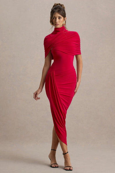 Mila - Asymmetric Twisted Cape Maxi Dress