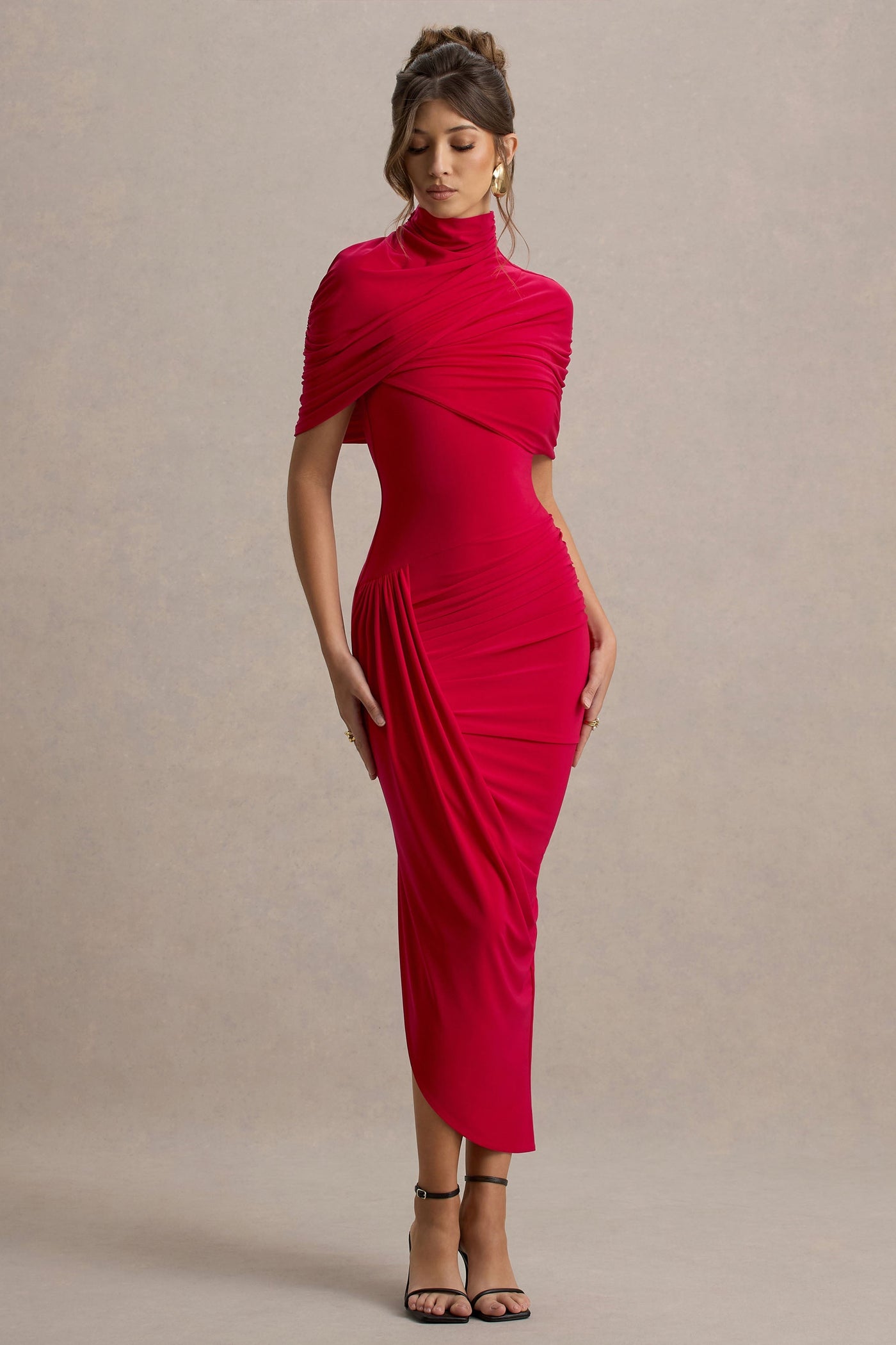 Mila - Asymmetric Twisted Cape Maxi Dress