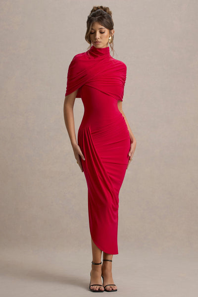 Mila - Asymmetric Twisted Cape Maxi Dress