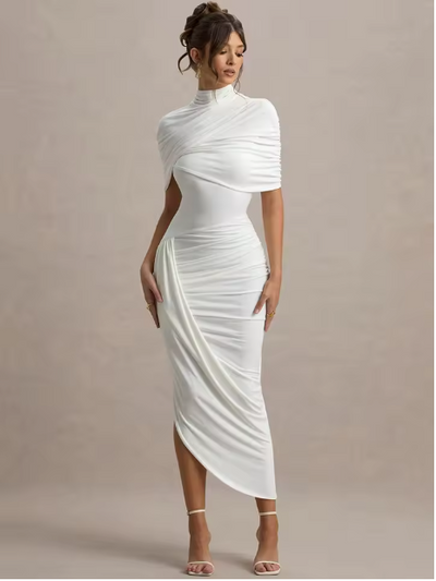 Mila - Asymmetric Twisted Cape Maxi Dress