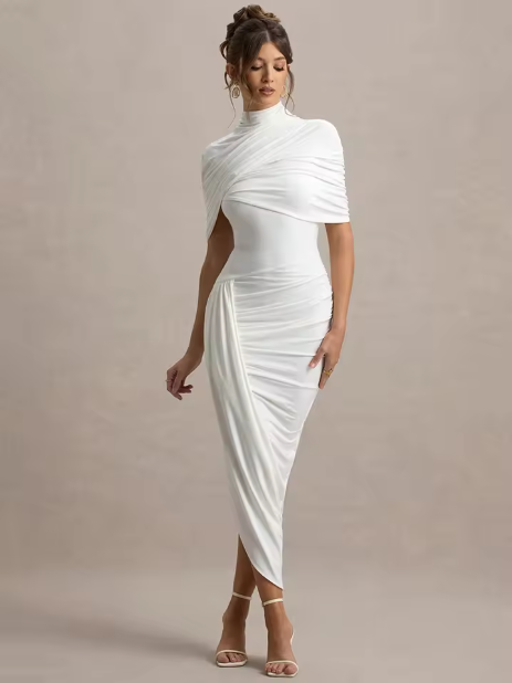 Mila - Asymmetric Twisted Cape Maxi Dress