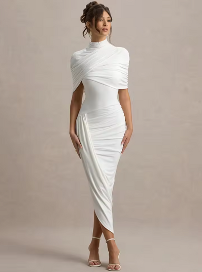 Mila - Asymmetric Twisted Cape Maxi Dress
