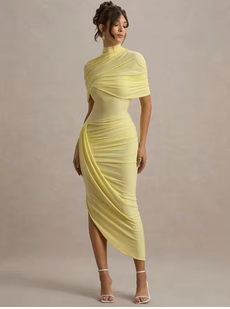 Mila - Asymmetric Twisted Cape Maxi Dress