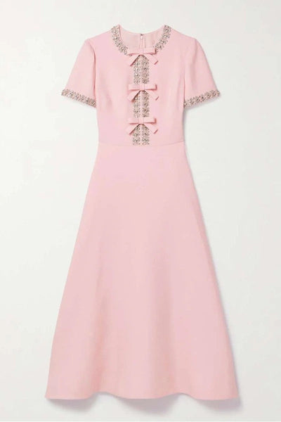 Ella Bowknot Crystal-embellished Midi Dress