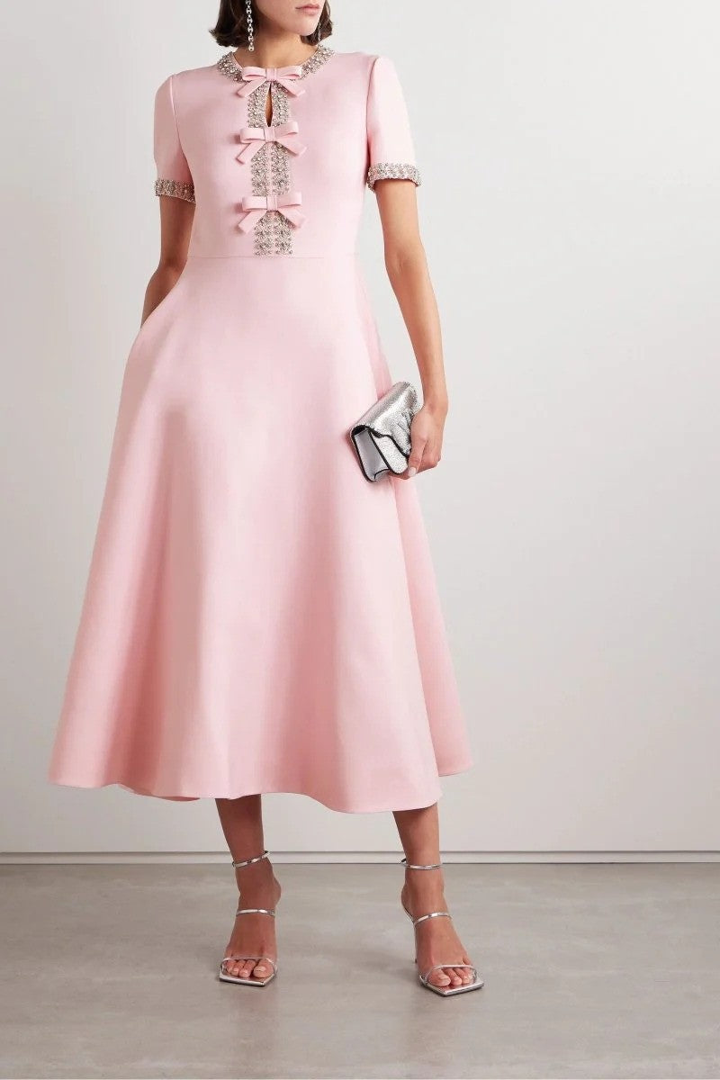 Ella Bowknot Crystal-embellished Midi Dress