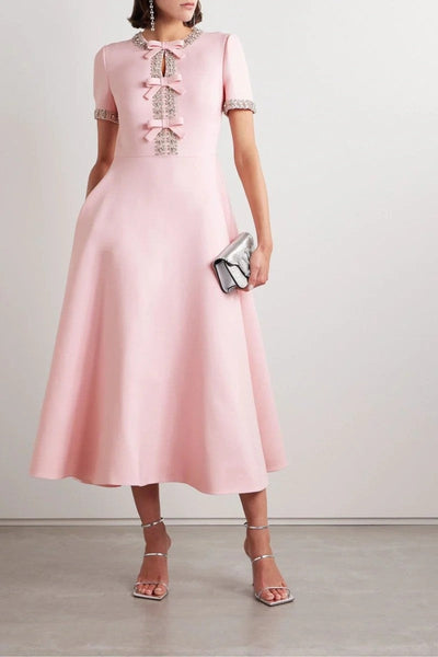 Ella Bowknot Crystal-embellished Midi Dress